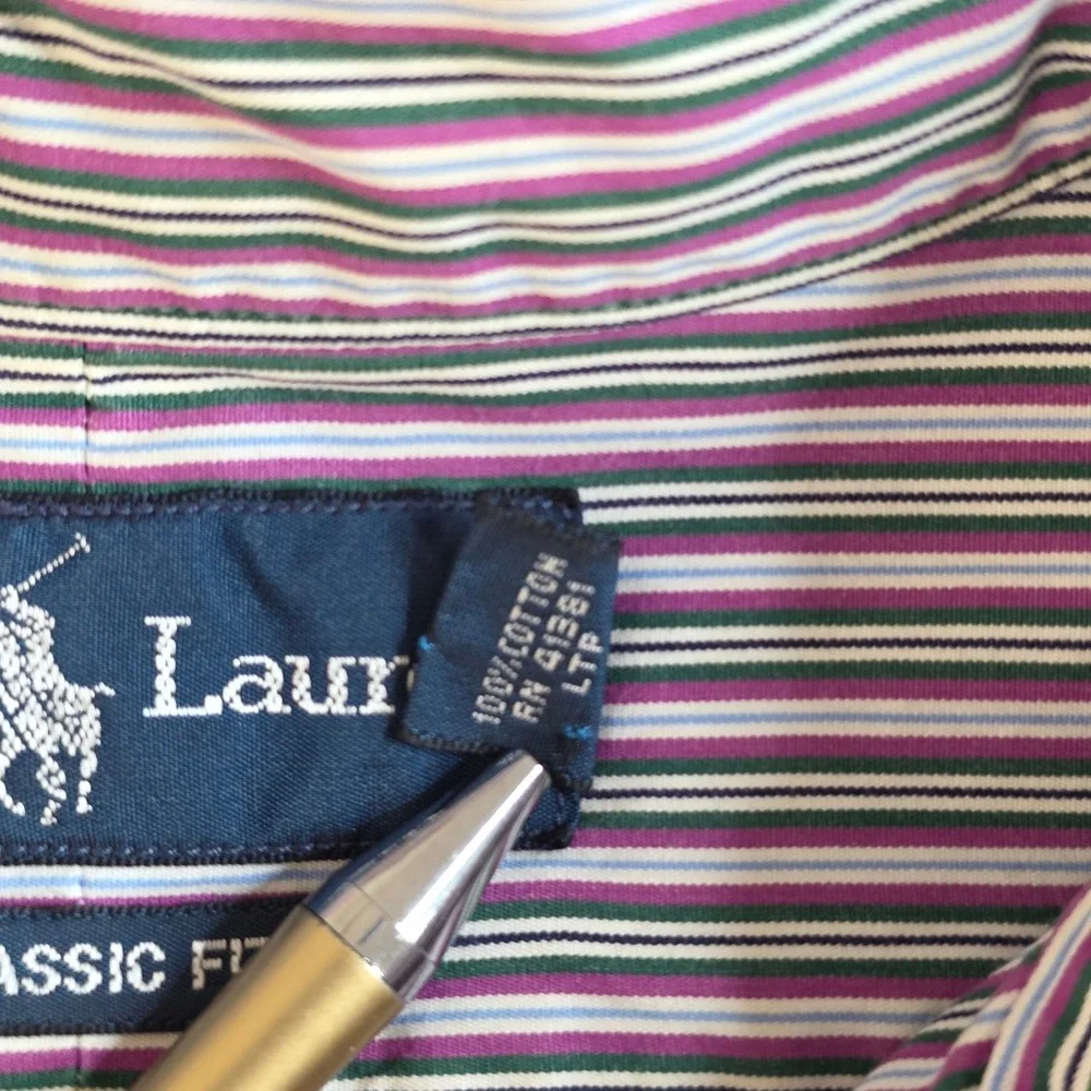 Ralph Lauren Button Down Shirt Mens 18 34/35 Multi Stripe Grandpacore Preppy XXL